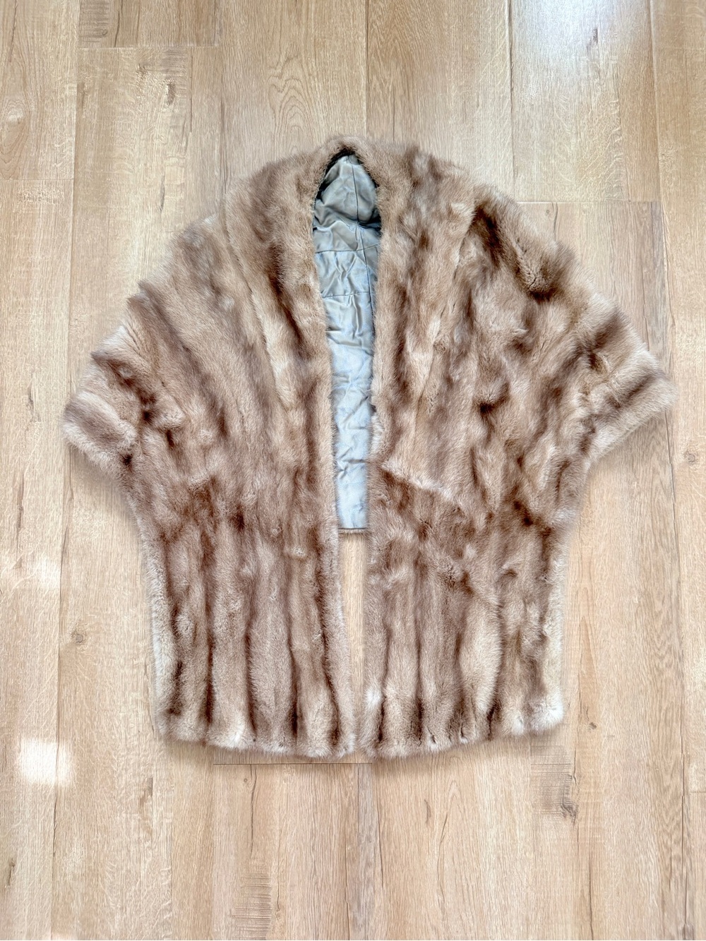 Vintage CustomMade Fine Fur Mink Wrap Shrug Stole Cape Pocket Jacket Camel Brown